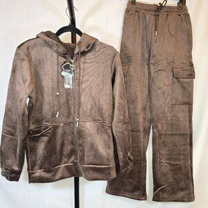 Brown Corduroy Fleece Lined Hoodie Pantsuit